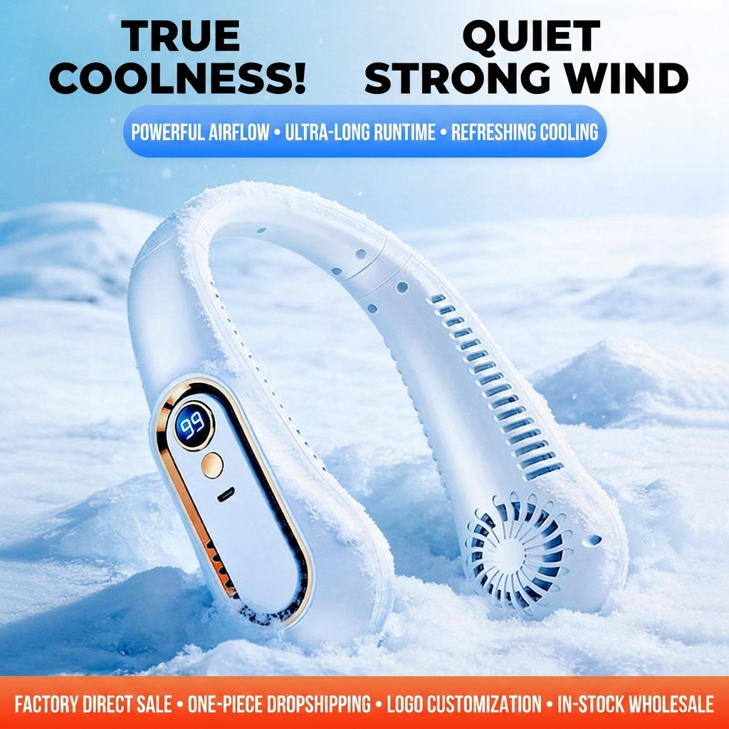 2026 New Silent Bladeless Neck Fan Outdoor Portable Long Battery Life Mini Air Cooler