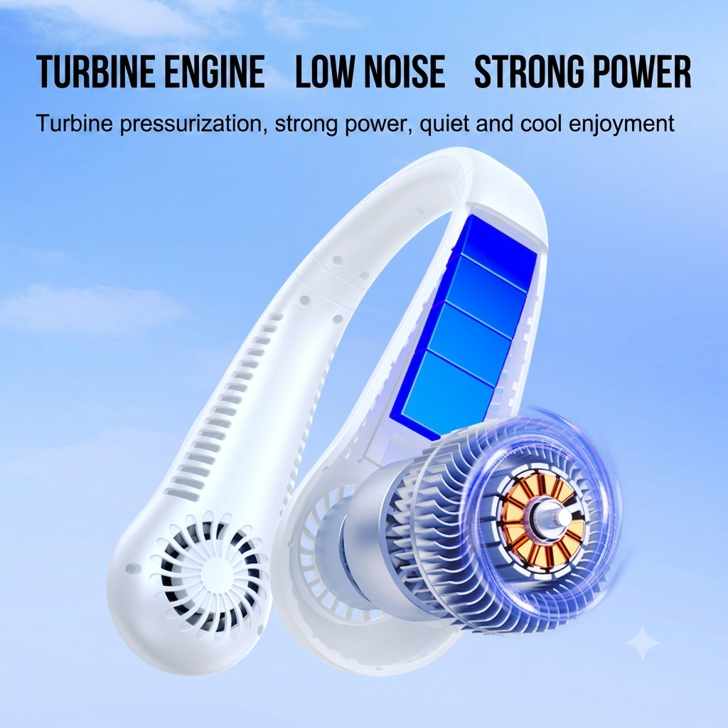 2026 New Silent Bladeless Neck Fan Outdoor Portable Long Battery Life Mini Air Cooler
