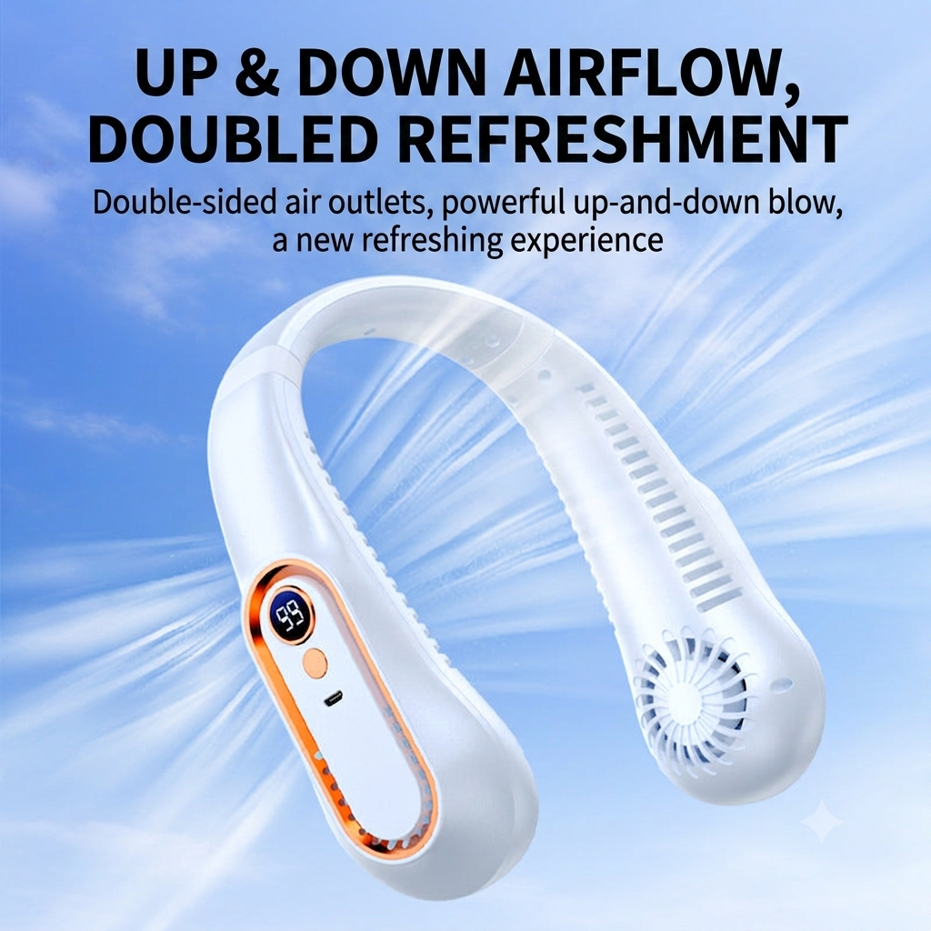 2026 New Silent Bladeless Neck Fan Outdoor Portable Long Battery Life Mini Air Cooler
