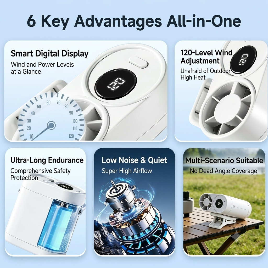 2026 New Waist Fan Outdoor Cooling Neck Handheld Mini Fan USB Long Battery Life